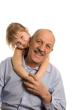 Grandfather With The Granddaughter Isolated On White Background