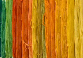 Colored threads for stitching, knitting, hand sewing
