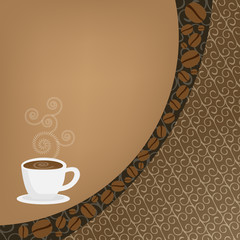 Abstract background with cup of coffee and seeds