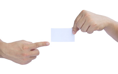 Holding a white card in hand