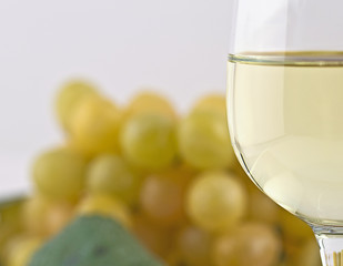 vino bianco in calice con uva