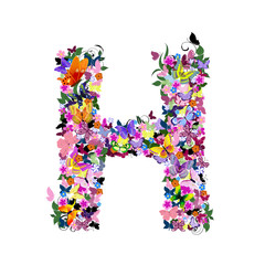 Pattern letter of butterflies and flowers