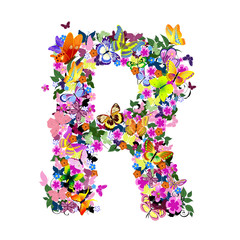Pattern letter of butterflies and flowers
