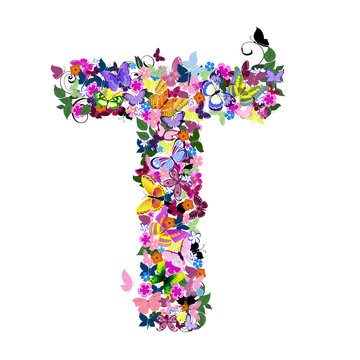 Pattern letter of butterflies and flowers