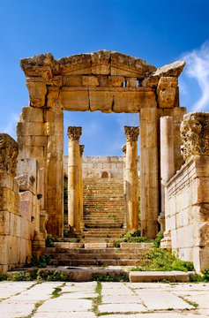 Ancient arch of Artemis Temple in Jerash, Jordan