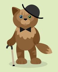 Funny cartoon cat with walkingstick