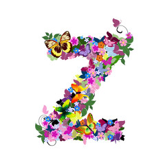 Pattern letter of butterflies and flowers z