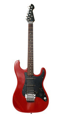 Naklejka premium czerwony i czarny gitara elektryczna na białym tle na białym tle