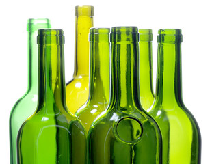 Green bottles on white