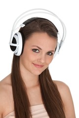 Girl in studio with headphoneshead