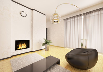 Modern Wohnzimmer mit Kamin interior 3d render