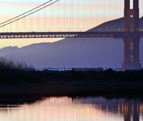 The lights of the Golden Gate reflected in a Tidal Marsh