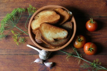 still life with bread and vegetables