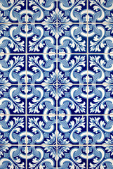 Blue tiles detail of Portuguese glazed