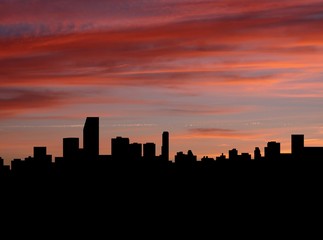 Fototapeta premium Miami skyline at sunset with beautiful sky illustration
