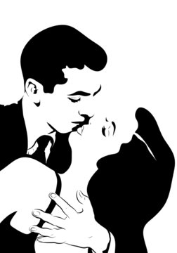 croquis noir et blanc couple homme et femme enlac&eacute; amoureux