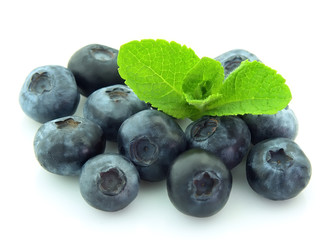 Ripe blueberry with mint