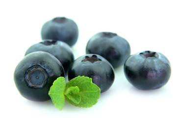 Ripe blueberry with mint