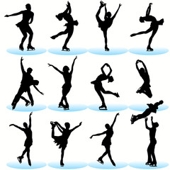Figure skating silhouettes - obrazy, fototapety, plakaty