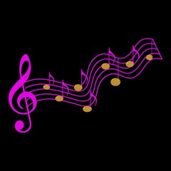 Naklejka premium MUSIQUE NOTES ROSE NOIR OR