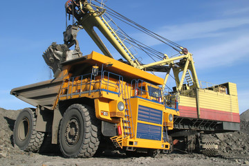 big yellow mining truck
