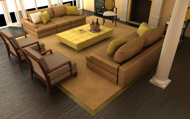 Interior fashionable living-room rendering