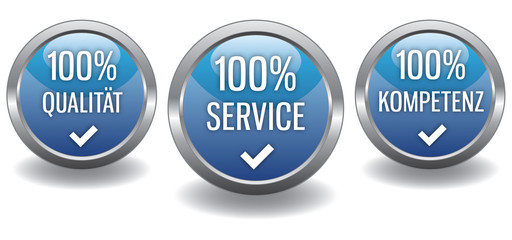 Button - Qualität Service Kompetenz - set blau