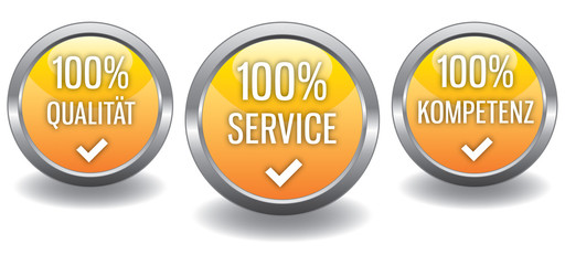 Button - Qualität Service Kompetenz - set gelb