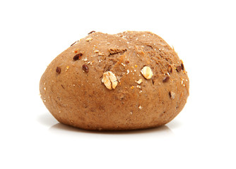 fresh baked bun in closeup over white background
