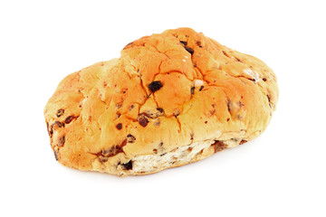 raisin bread over white background