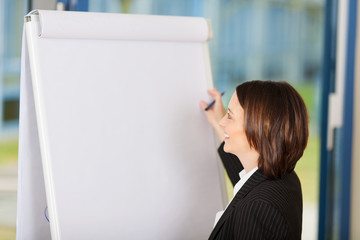 frau präsentiert am flipchart