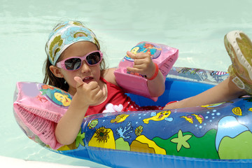 Child in pool relaxing
