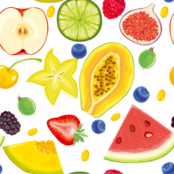 Seamless pattern of fruit and berries