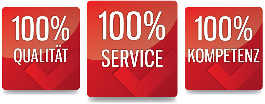 Button - 100% Qualität Service Kompetenz - rot