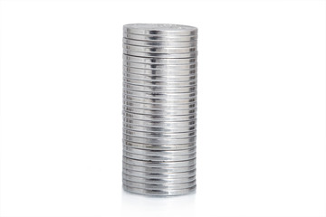 silver coin stack isolated on white