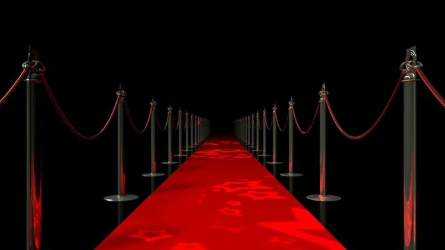 Red carpet with luminous stars isolated on black 3d