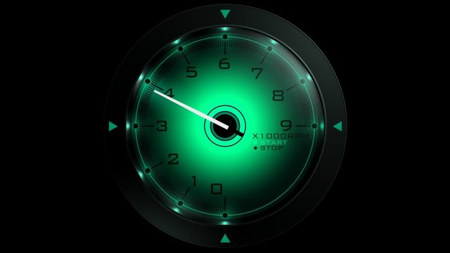 Tachometer green isolated on black 3D render