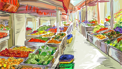 Fruits and vegetables shoping.Illustration