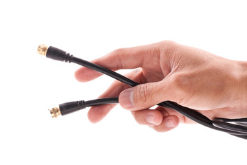 Hand with Satellite Antenna Input Cables