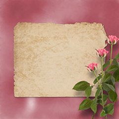 grunge alienated paper for congratulation with painting rose