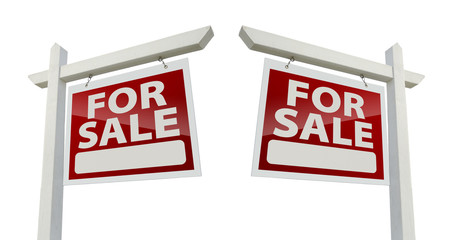 Pair of For Sale Real Estate Signs on White