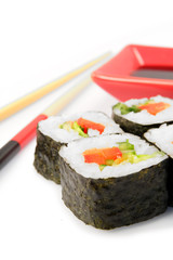 Maki sushi. Japanese cuisine on white