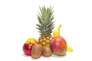Fruits Pineapple, apple, kiwi, orange, banana, mango