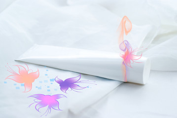White Tube  on a white background with flowers