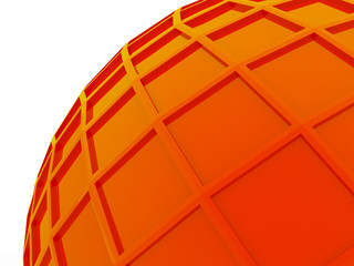 3D orange reflective sphere on white