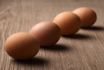 Brown eggs in a line