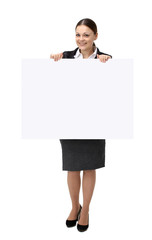 Business woman showing blank sign board