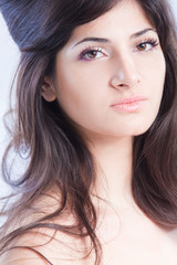 Naklejka premium Pretty woman with long brown hair