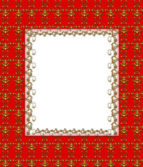 Red with gold floral banner