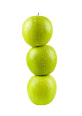 three green apples on white background